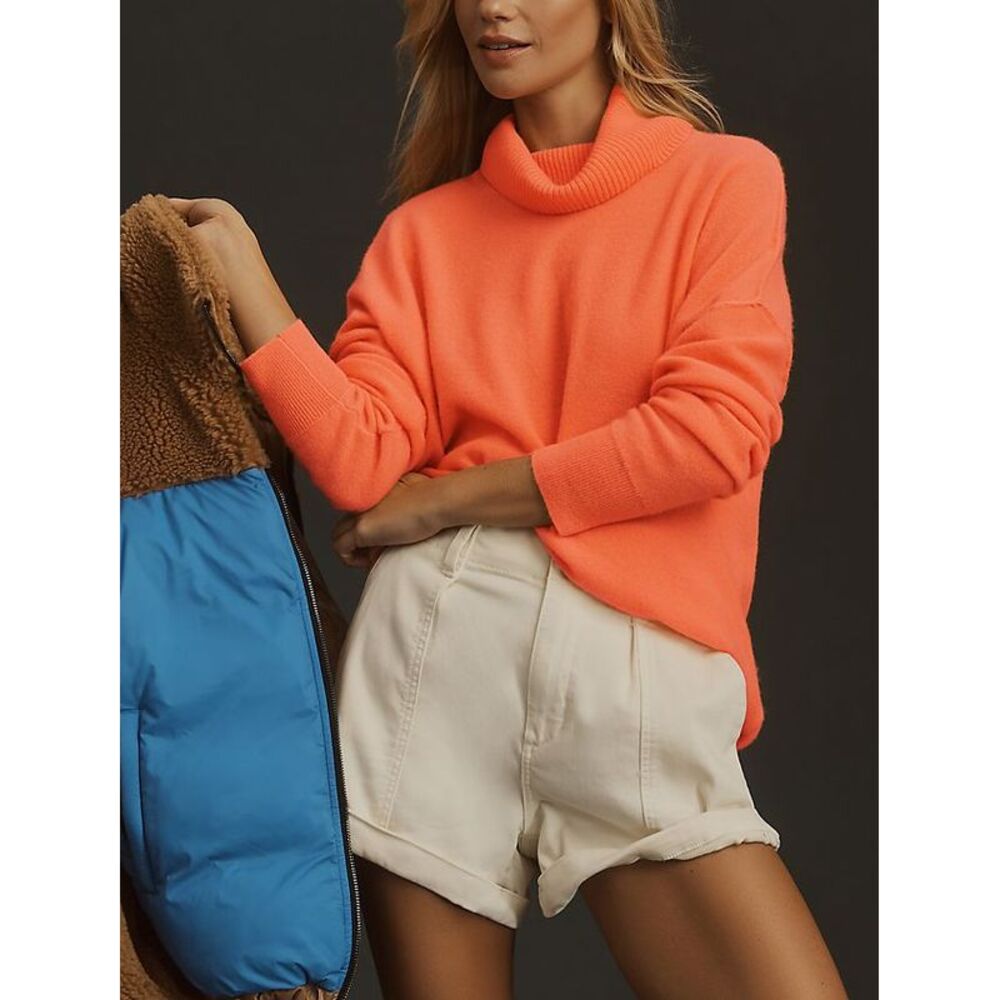 Anthropologie Neon Coral Turtleneck Sweater